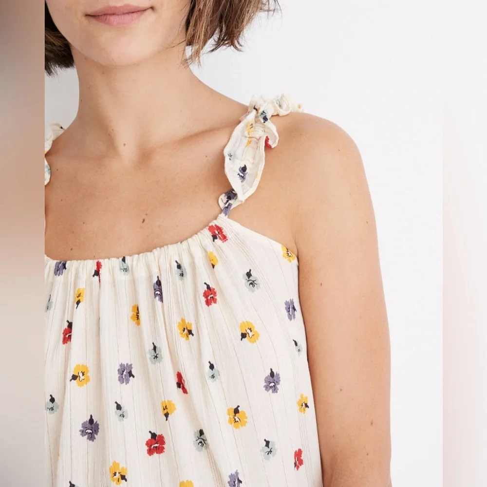 Madewell Ruffle-Strap Cami Top in Metallic-Striped Confetti Floral size 10 - Picture 3 of 13